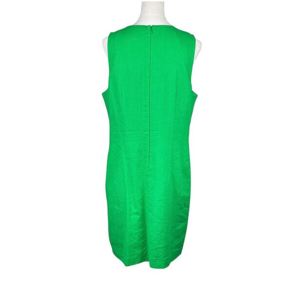 J Howard NWT Kelly Green Linen Blend Gold Lace Trim Sleeveless Shift Dress - Picture 4 of 12